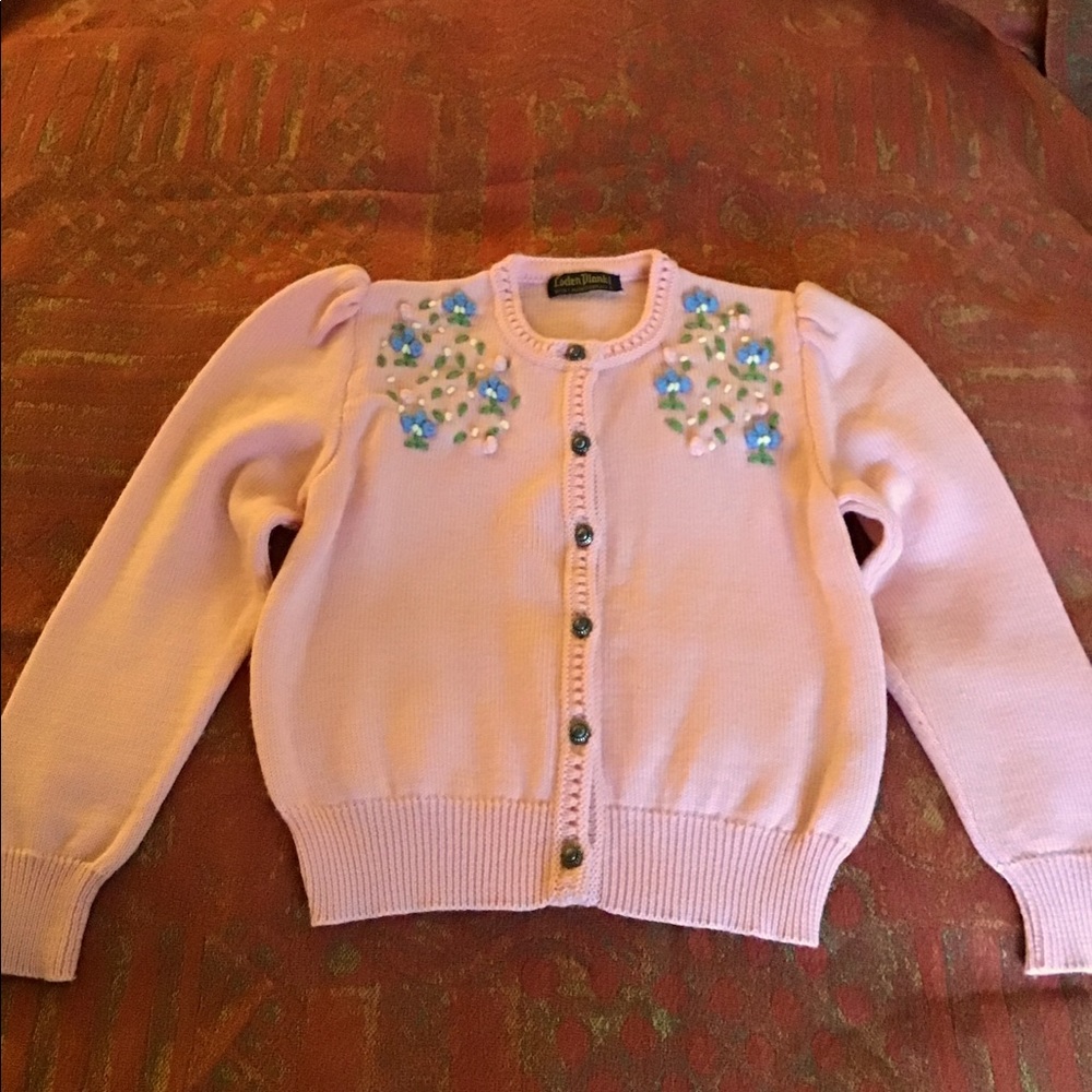 Loden Plankl Authentic Austrian Child’s Cardigan with Embroidered Flowers